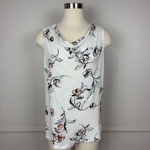Rachel Zoe Linen Tank Top Size XL Sleeveless Floral Boatneck Breathable Feminine